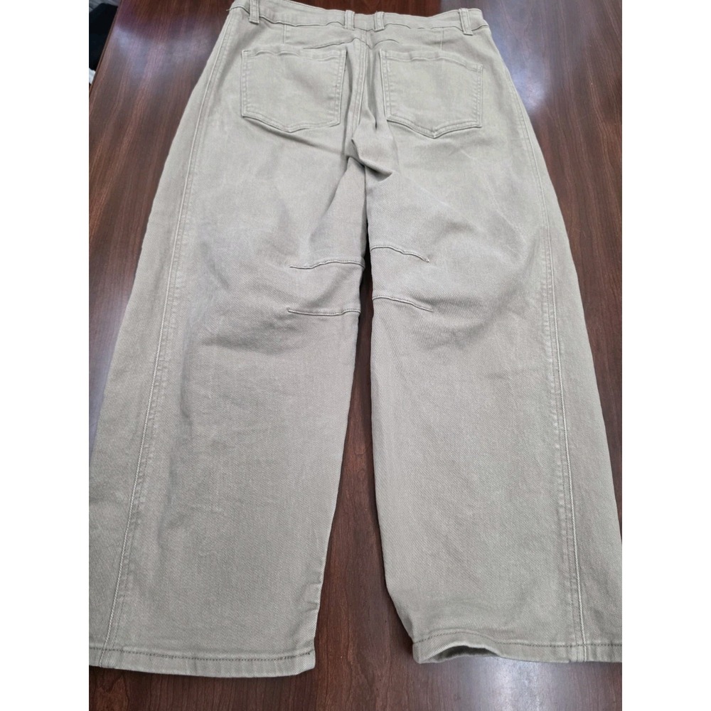 Flamingals Womens Tan Barrel Leg Wide Leg Faded Wash Cotton Stretch Large - Picture 2 of 9